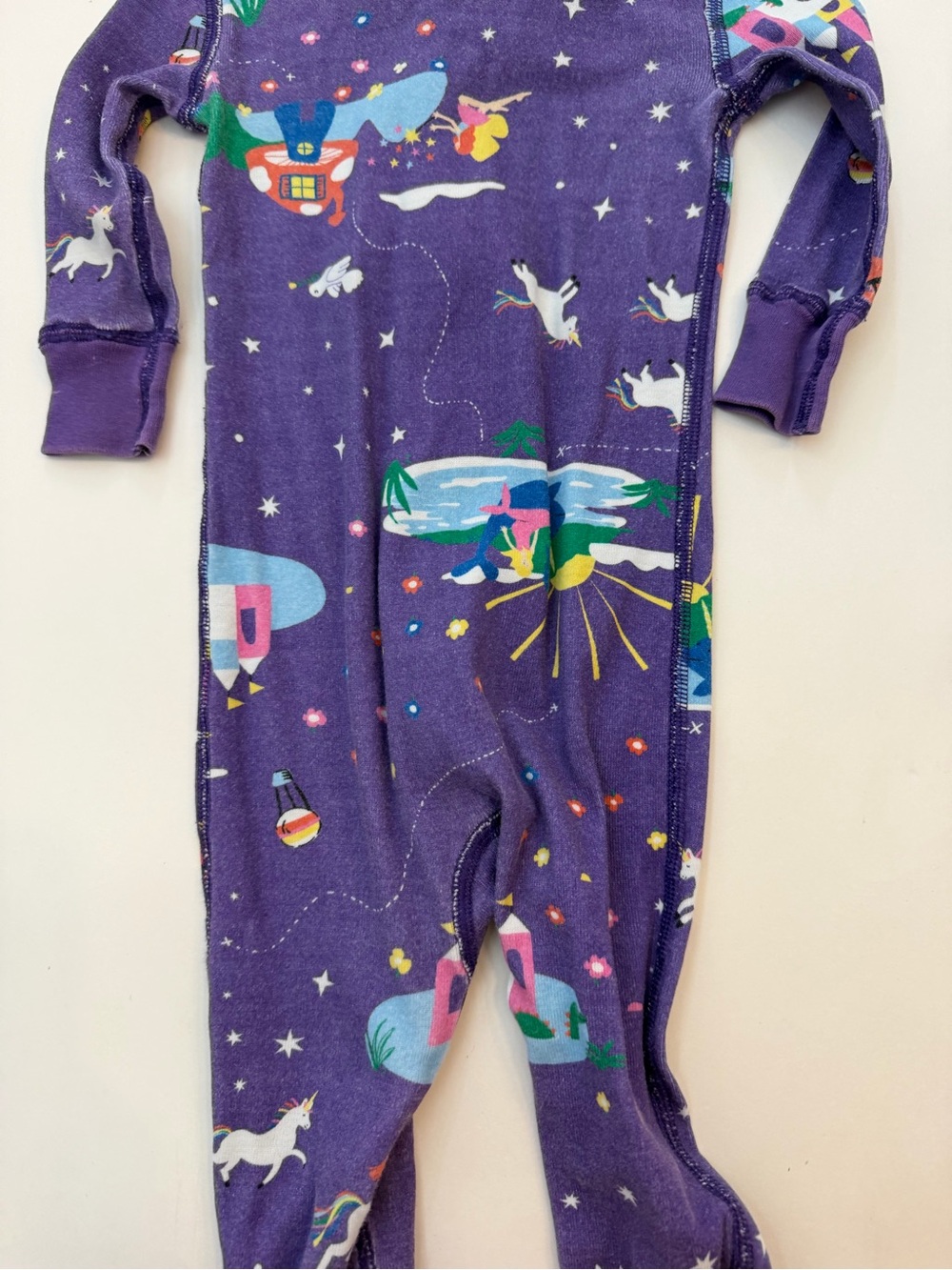 Hanna Andersson Kids Purple Unicorn & Space Print One-Piece Pajama size 70